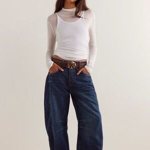 Free People Deep Blue Barrel Leg Jeans